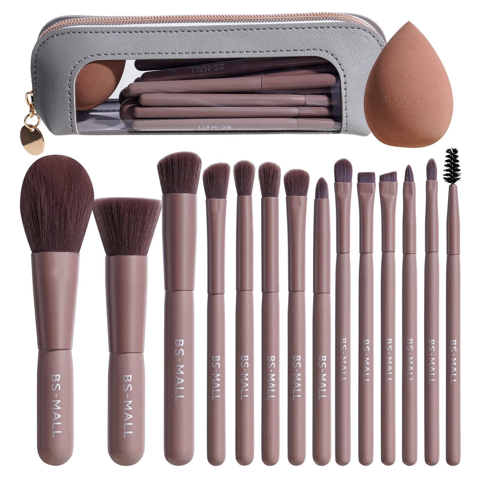 14-Piece Travel Makeup Brush Set with Leather Case & Sponge Kit