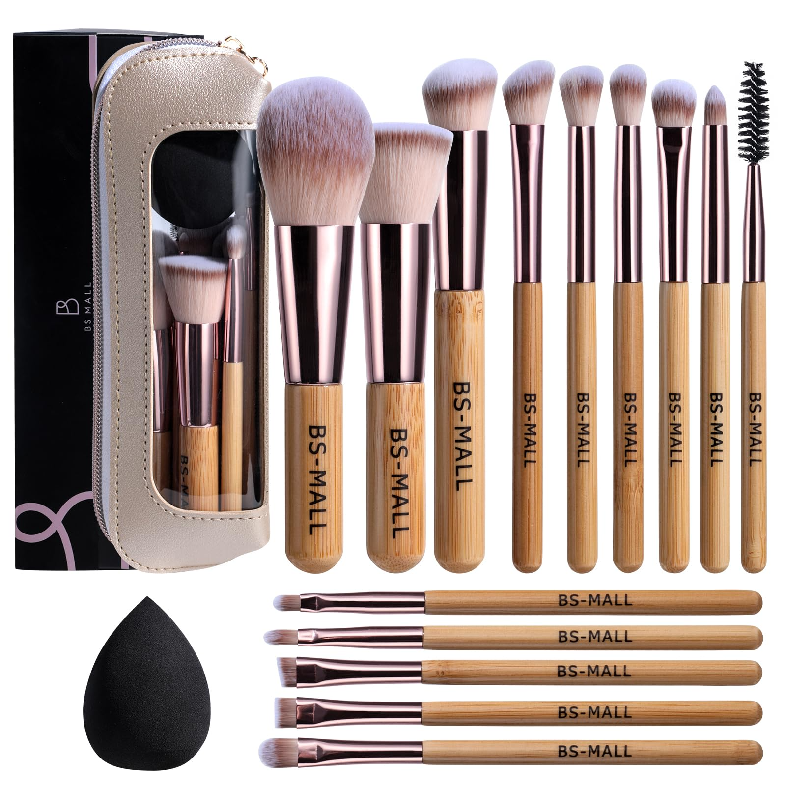 14-Piece Travel Makeup Brush Set with Leather Case & Sponge Kit