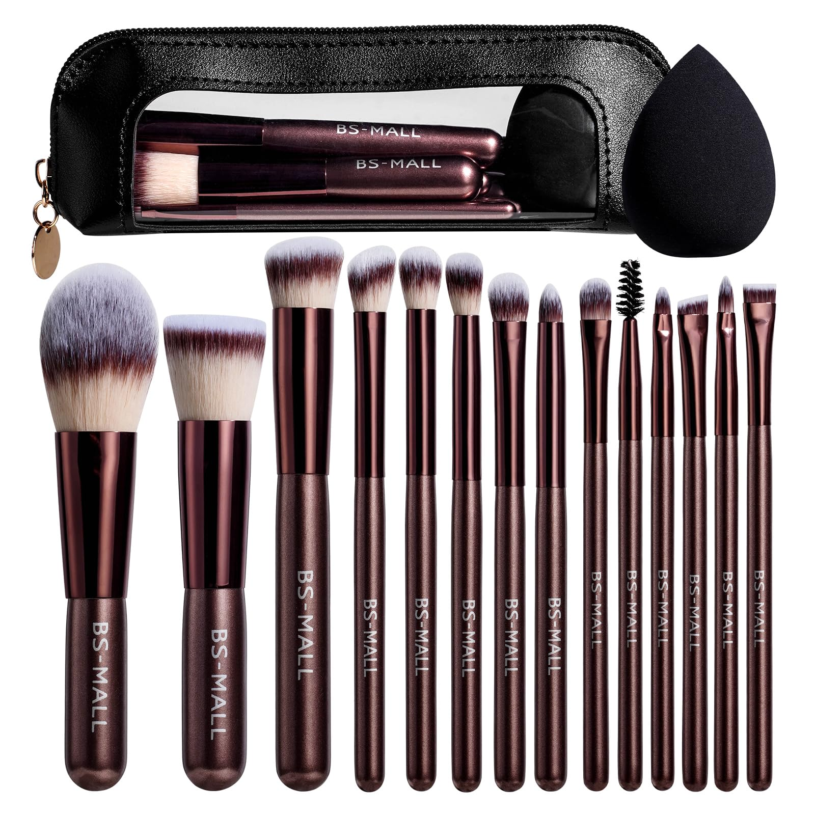 14-Piece Travel Makeup Brush Set with Leather Case & Sponge Kit