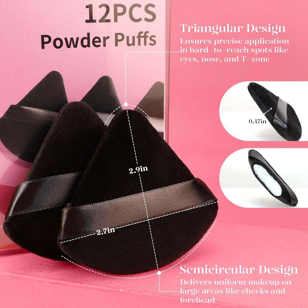 12pc Triangle Powder Puff Set Velvet for Face Makeup