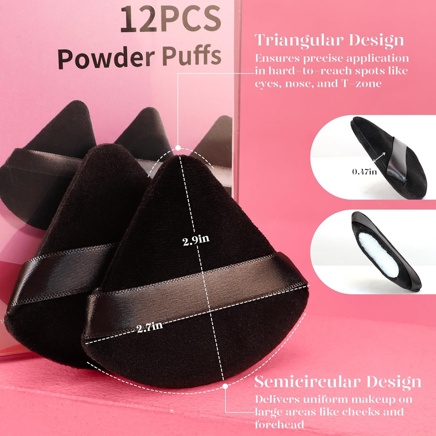 12pc Triangle Powder Puff Set Velvet for Face Makeup