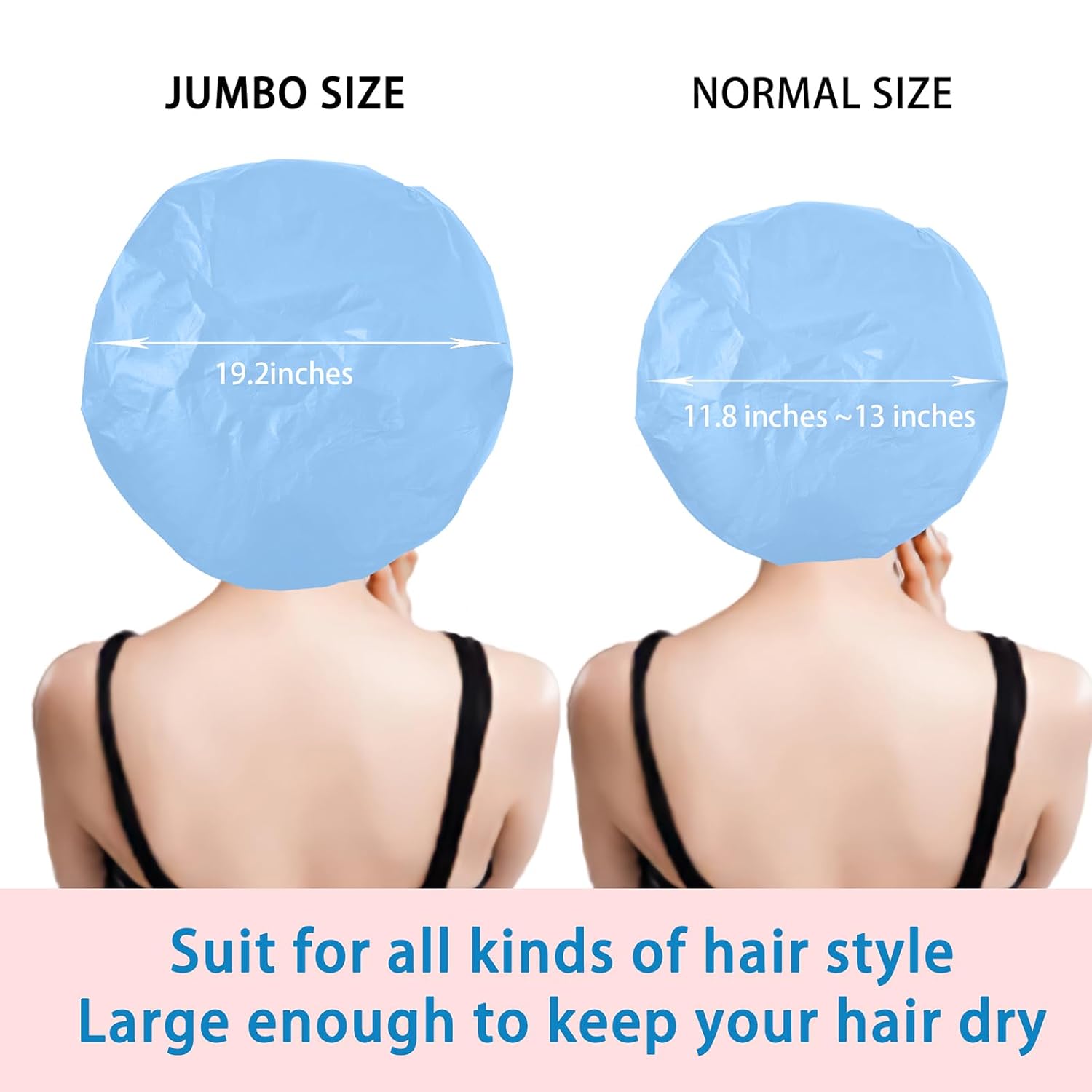 Pink + Blue Jumbo Size Shower Cap 2 PCS Waterproof Shower Caps for Women, Extra Large Shower Cap, Reusable Super Large Bath Caps Hair Cap for Long Thick Curly Hair, Locs, Twist Braids (Copy) (Copy)