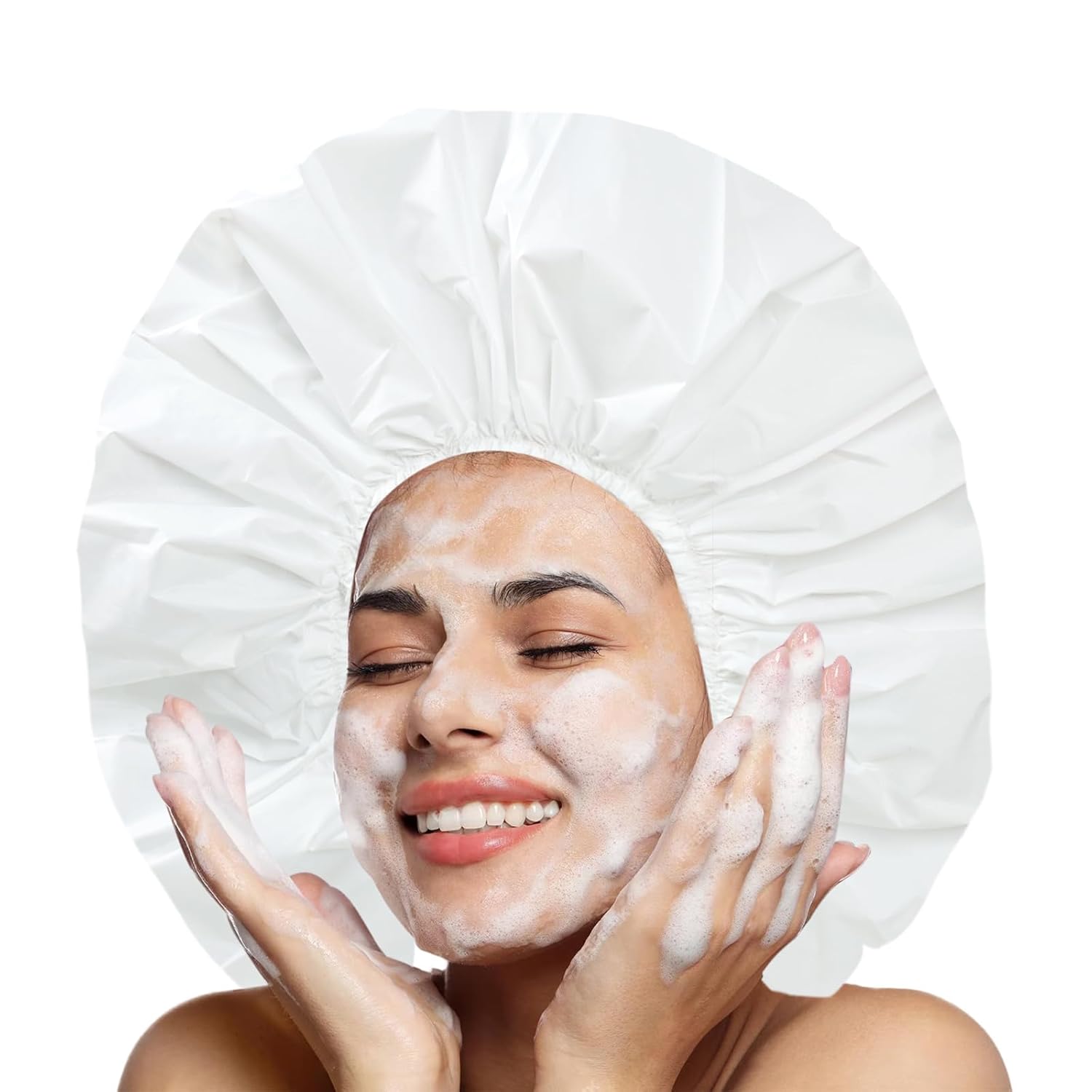 Black + White Jumbo Size Shower Cap 2 PCS Waterproof Shower Caps for Women, Extra Large Shower Cap, Reusable Super Large Bath Caps Hair Cap for Long Thick Curly Hair, Locs, Twist Braids