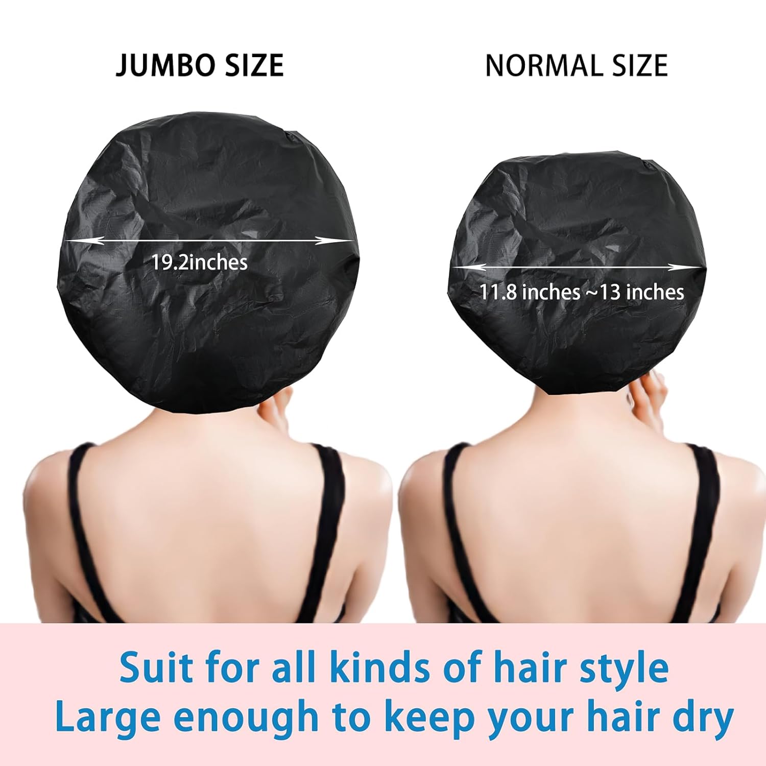 Black + Pink Jumbo Size Shower Cap 2 PCS Waterproof Shower Caps for Women, Extra Large Shower Cap, Reusable Super Large Bath Caps Hair Cap for Long Thick Curly Hair, Locs, Twist Braids