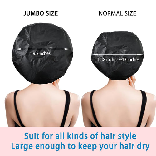 Black + Pink Jumbo Size Shower Cap 2 PCS Waterproof Shower Caps for Women, Extra Large Shower Cap, Reusable Super Large Bath Caps Hair Cap for Long Thick Curly Hair, Locs, Twist Braids