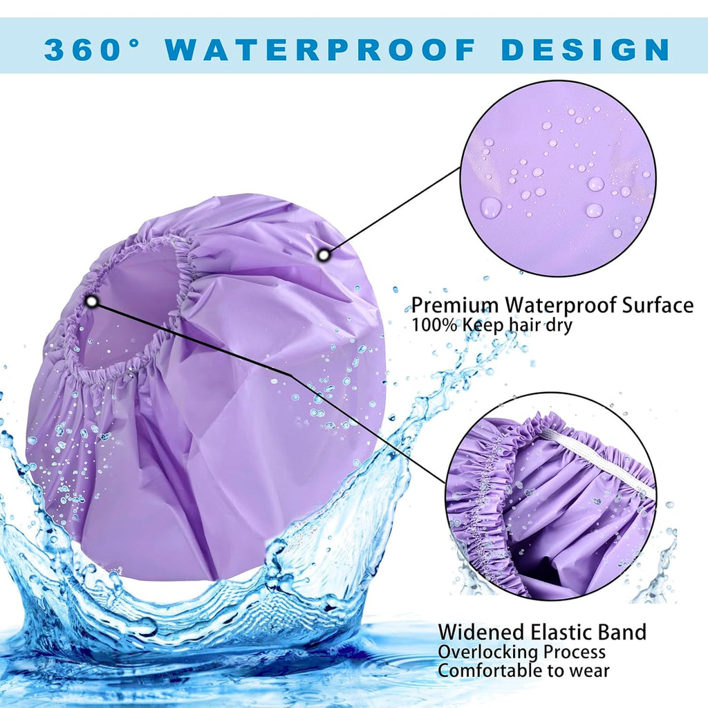 Black + Purple Jumbo Size Shower Cap 2 PCS Waterproof Shower Caps for Women, Extra Large Shower Cap, Reusable Super Large Bath Caps Hair Cap for Long Thick Curly Hair, Locs, Twist Braids