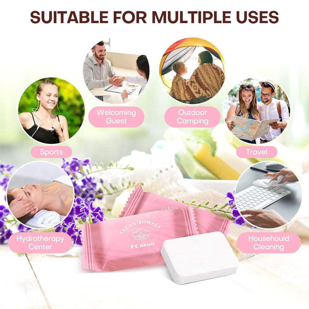 Disposable Face Towel Compressed Towel Tablets for Travel, 12x9 Inch Portable Mini Face Washcloths Reusable Biobased for Gym Hiking Camping Outdoors, Individually Wrapped