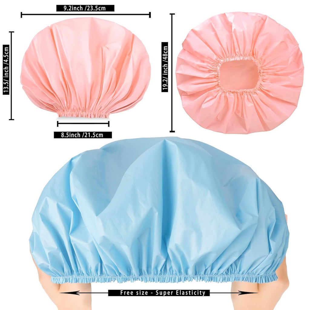 Pink + Blue Jumbo Size Shower Cap 2 PCS Waterproof Shower Caps for Women, Extra Large Shower Cap, Reusable Super Large Bath Caps Hair Cap for Long Thick Curly Hair, Locs, Twist Braids (Copy) (Copy)