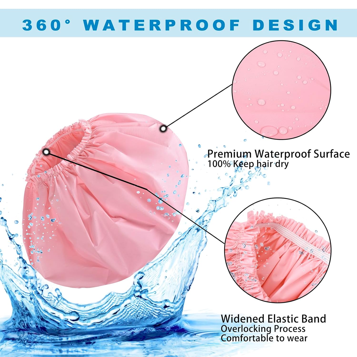 Black + Pink Jumbo Size Shower Cap 2 PCS Waterproof Shower Caps for Women, Extra Large Shower Cap, Reusable Super Large Bath Caps Hair Cap for Long Thick Curly Hair, Locs, Twist Braids