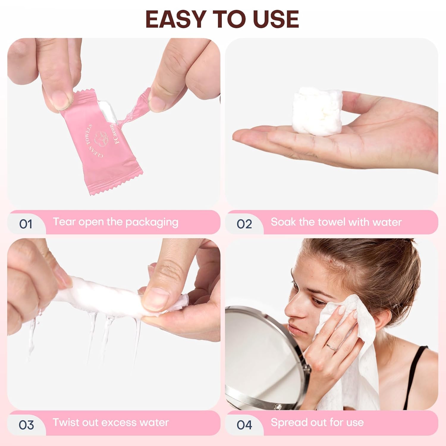 Disposable Face Towel Compressed Towel Tablets for Travel, 12x9 Inch Portable Mini Face Washcloths Reusable Biobased for Gym Hiking Camping Outdoors, Individually Wrapped