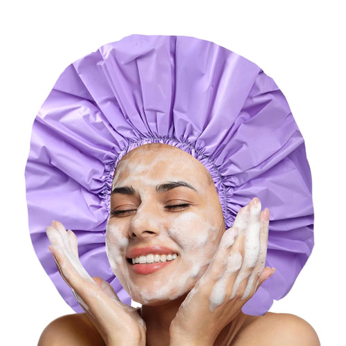 Black + Purple Jumbo Size Shower Cap 2 PCS Waterproof Shower Caps for Women, Extra Large Shower Cap, Reusable Super Large Bath Caps Hair Cap for Long Thick Curly Hair, Locs, Twist Braids