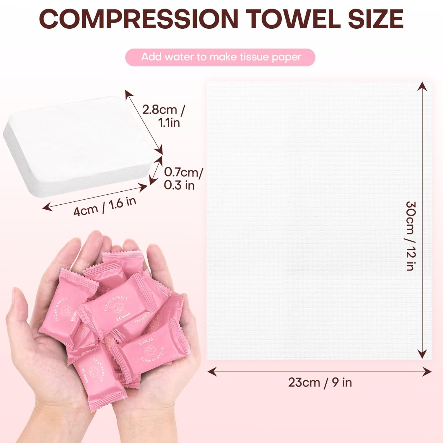 Disposable Face Towel Compressed Towel Tablets for Travel, 12x9 Inch Portable Mini Face Washcloths Reusable Biobased for Gym Hiking Camping Outdoors, Individually Wrapped