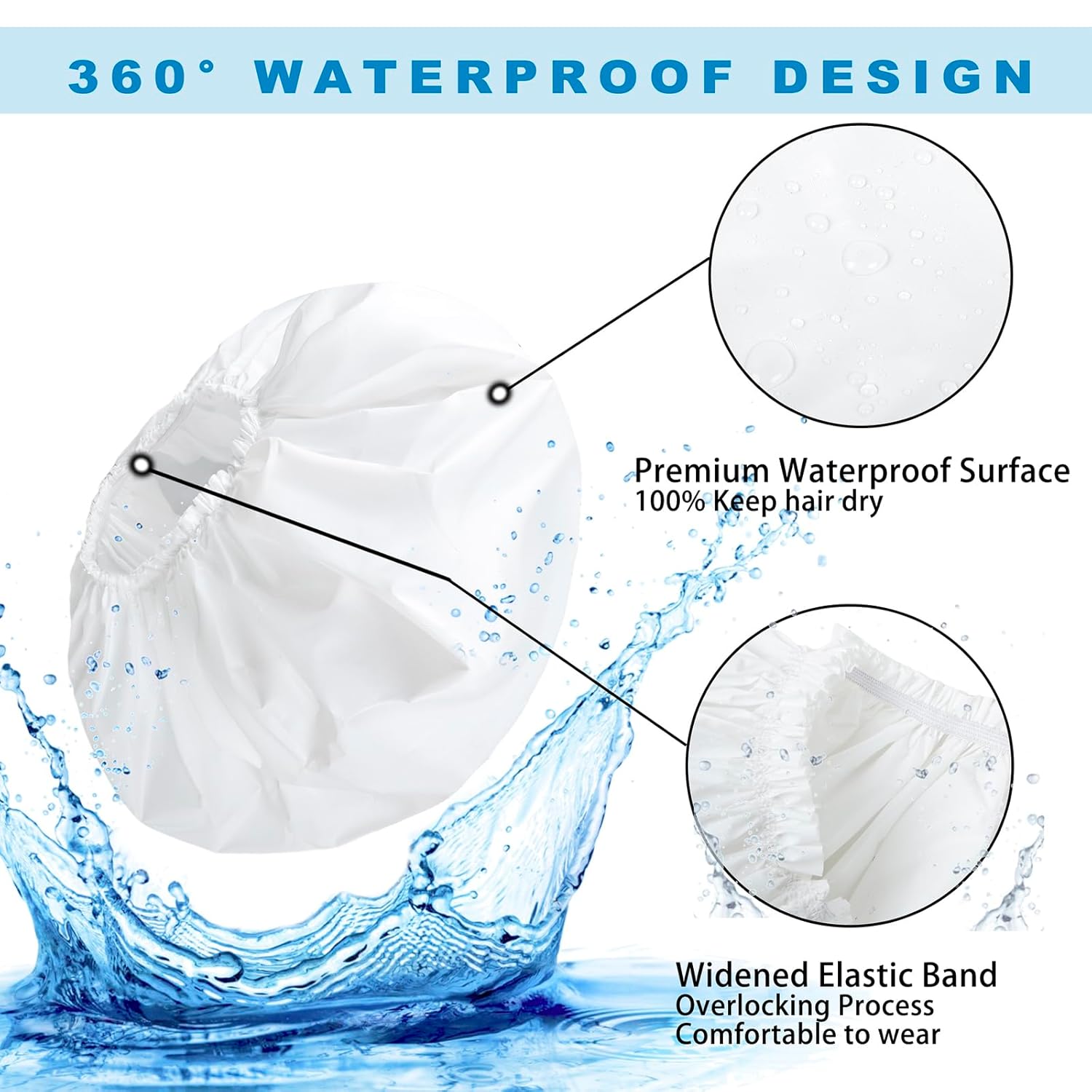 Black + White Jumbo Size Shower Cap 2 PCS Waterproof Shower Caps for Women, Extra Large Shower Cap, Reusable Super Large Bath Caps Hair Cap for Long Thick Curly Hair, Locs, Twist Braids