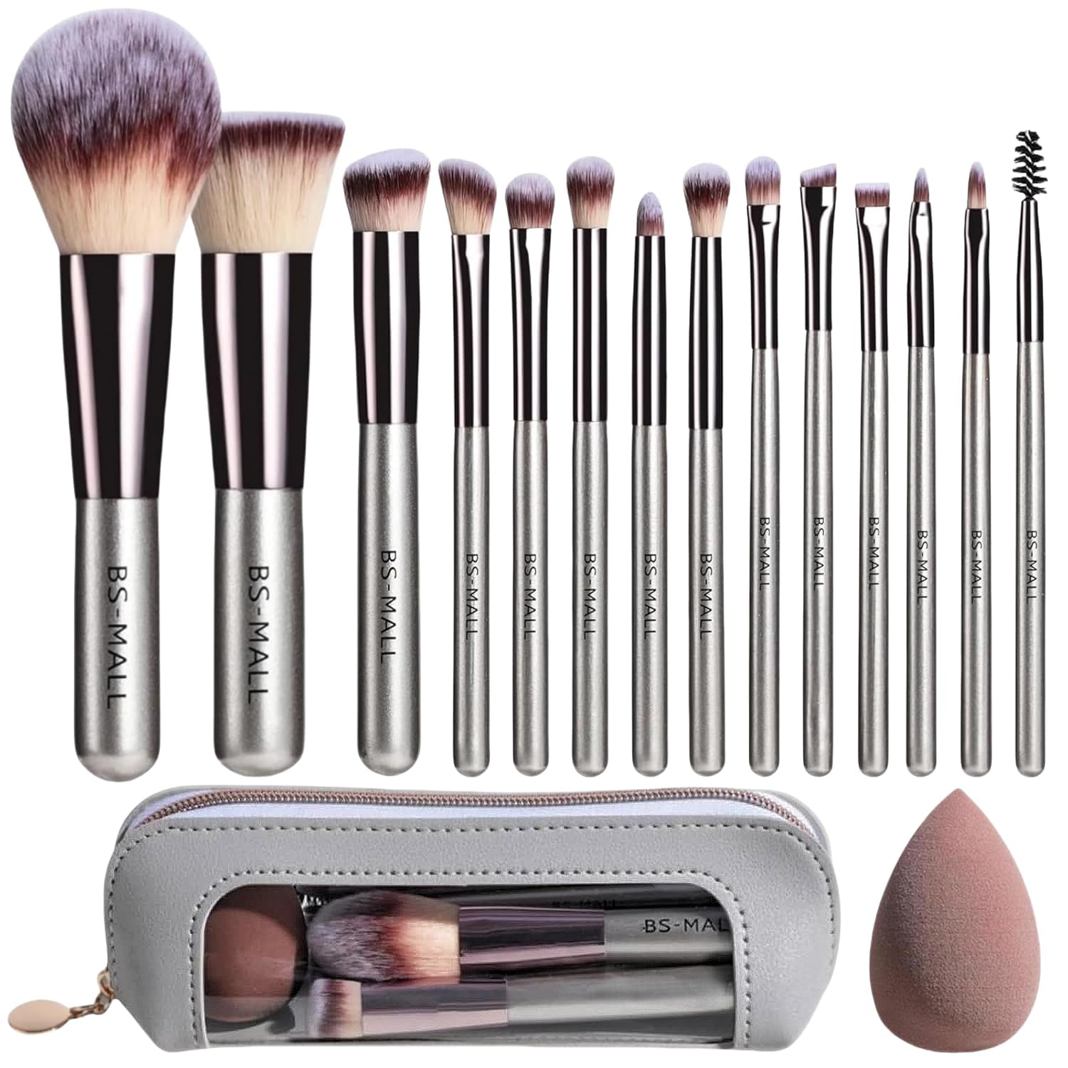 14-Piece Travel Makeup Brush Set with Leather Case & Sponge Kit