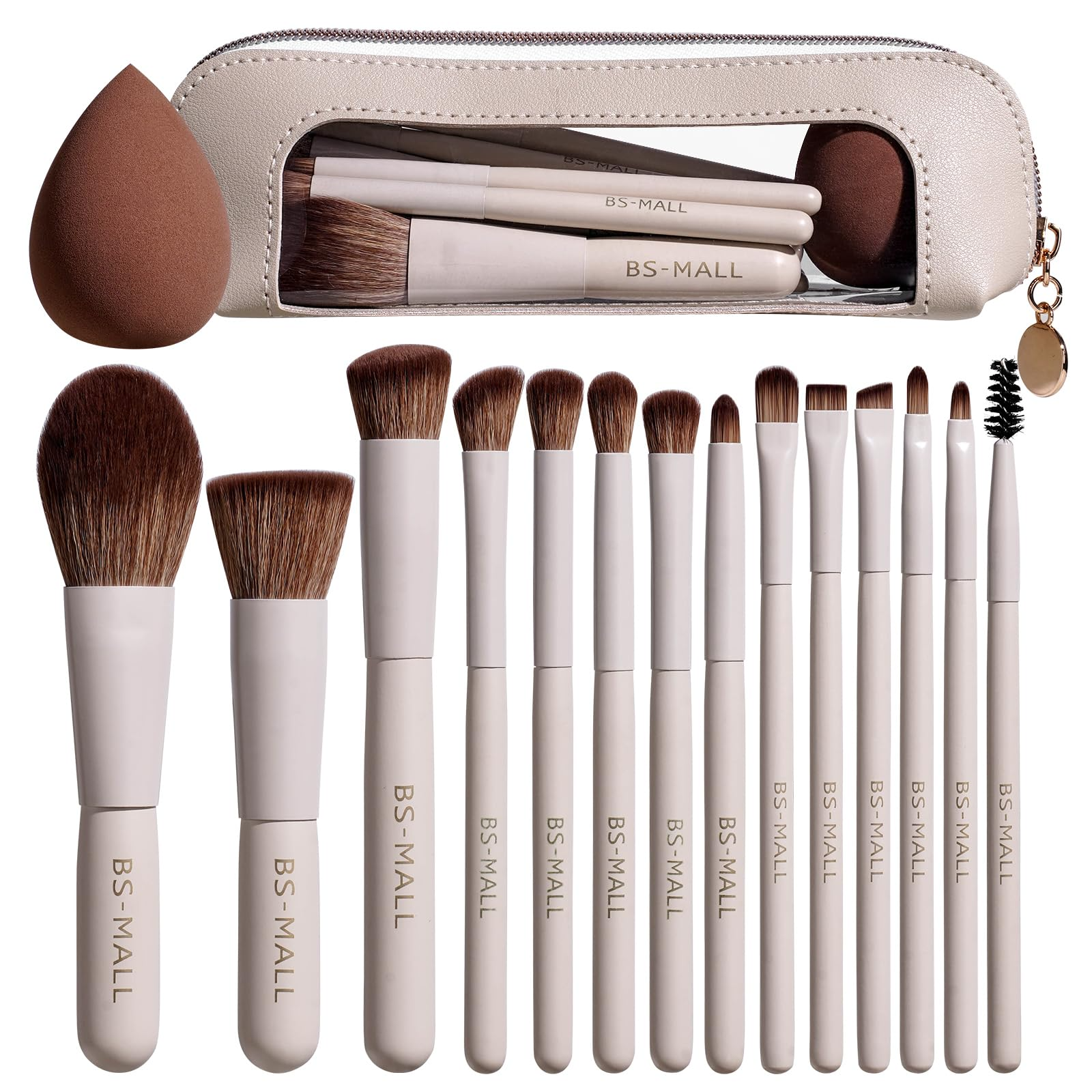 14-Piece Travel Makeup Brush Set with Leather Case & Sponge Kit