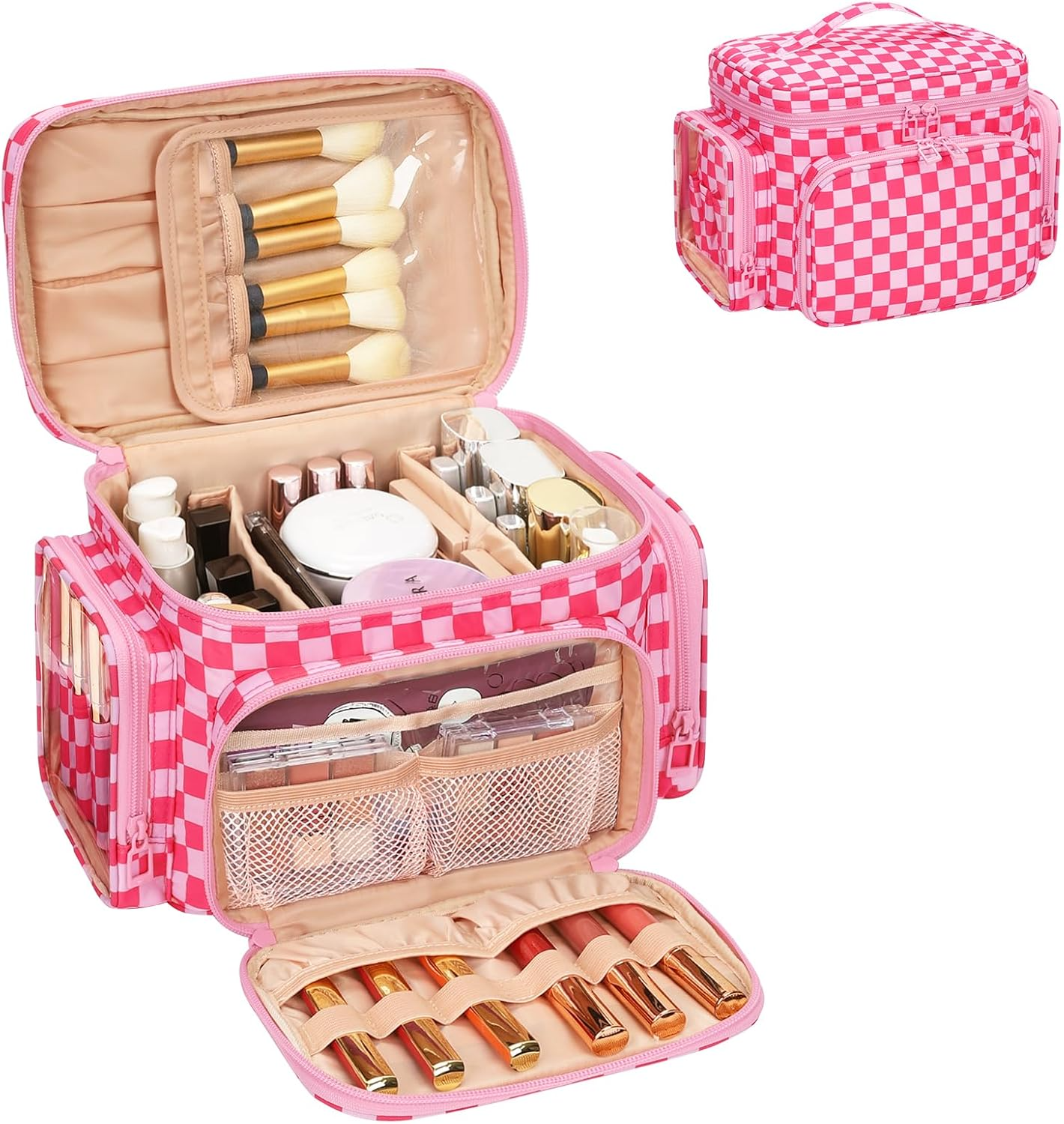 Large Travel Makeup Bag PU Leather with Brush Holder