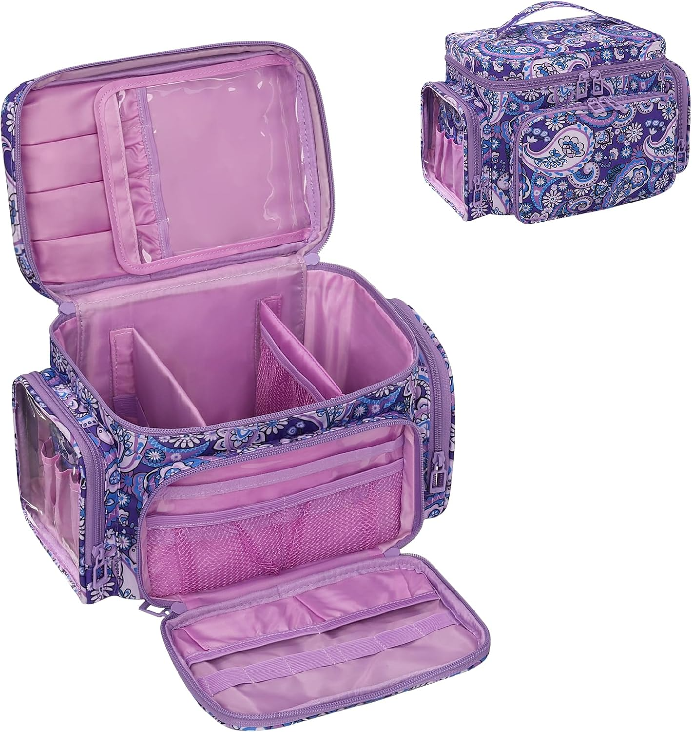 Large Travel Makeup Bag PU Leather with Brush Holder
