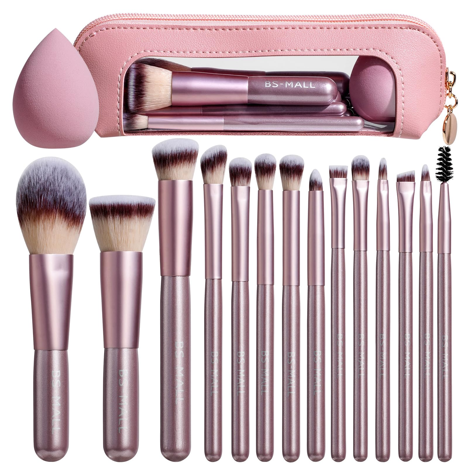 14-Piece Travel Makeup Brush Set with Leather Case & Sponge Kit