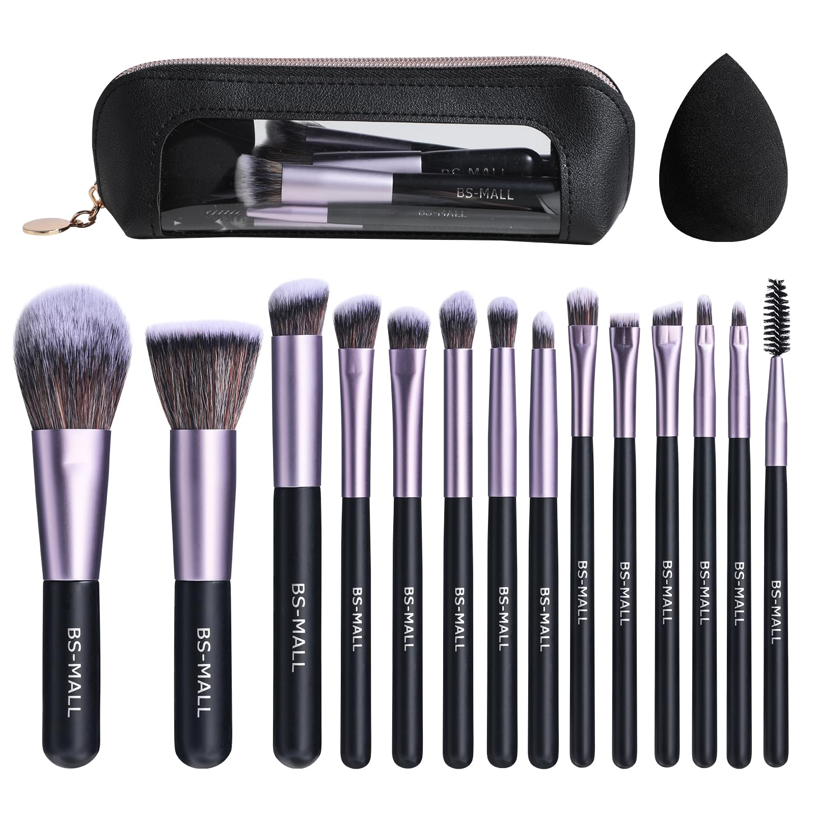 14-Piece Travel Makeup Brush Set with Leather Case & Sponge Kit